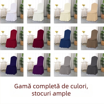 Husă pentru scaun plisată, extensibilă, poliester gros, țesătură 300 g, greutate produs 500 g, cu spătar integrat, stil hotel-banchet