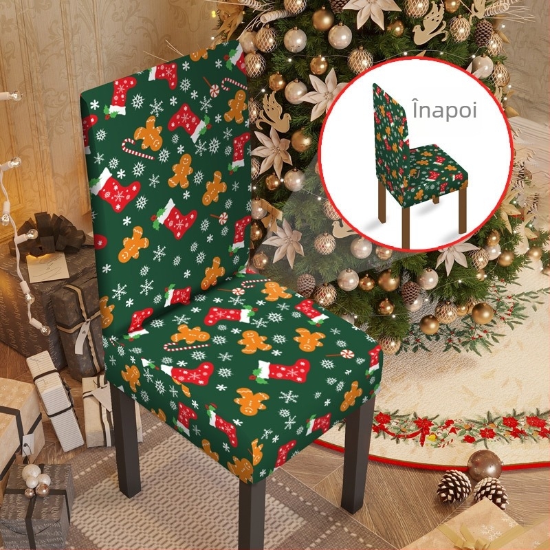 Husă elastică pentru scaun de Crăciun – poliester, brand Yingqian, stil desen animat / minimalist modern, potrivită pentru decor festiv