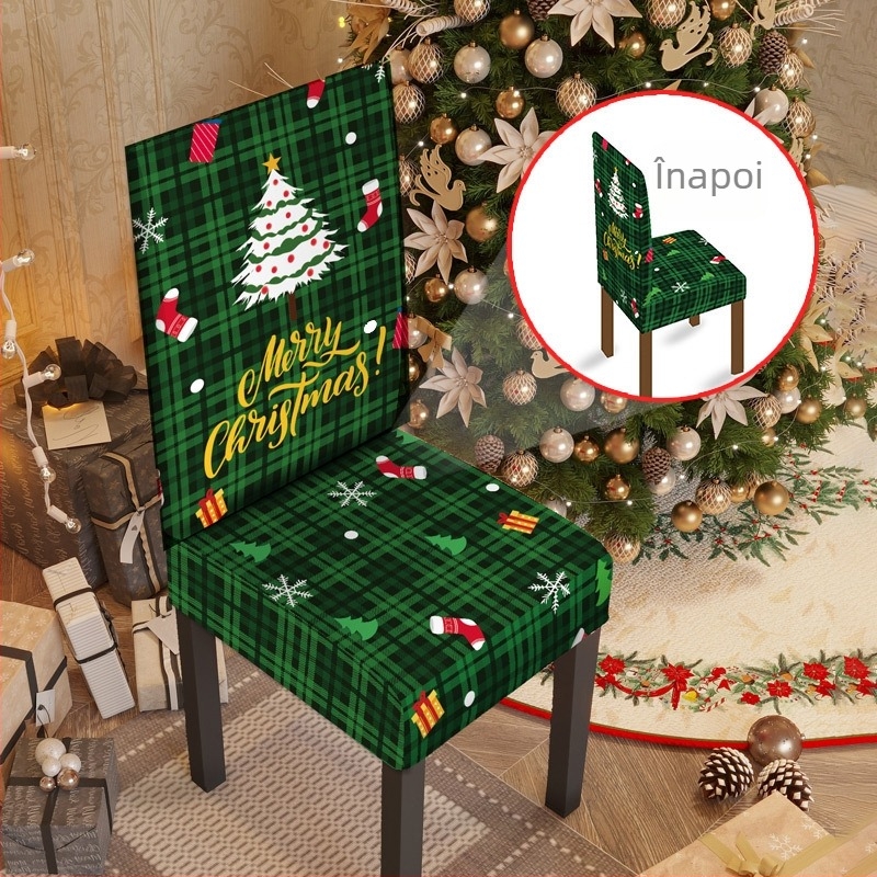 Husă elastică pentru scaun de Crăciun – poliester, brand Yingqian, stil desen animat / minimalist modern, potrivită pentru decor festiv