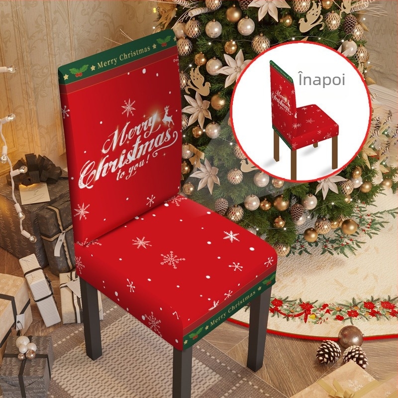 Husă elastică pentru scaun de Crăciun – poliester, brand Yingqian, stil desen animat / minimalist modern, potrivită pentru decor festiv