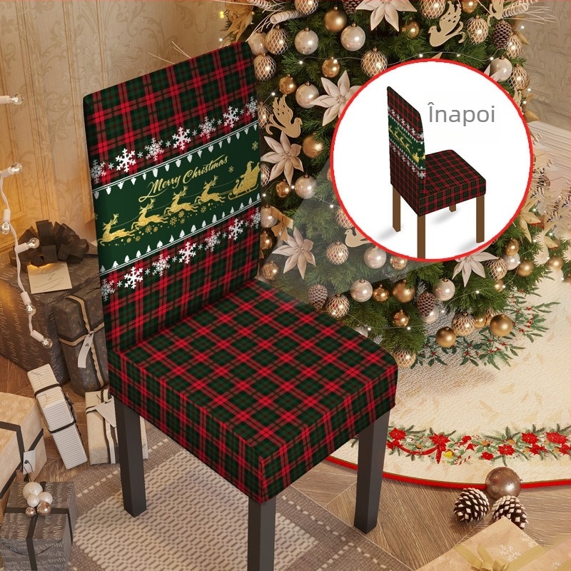 Husă elastică pentru scaun de Crăciun – poliester, brand Yingqian, stil desen animat / minimalist modern, potrivită pentru decor festiv