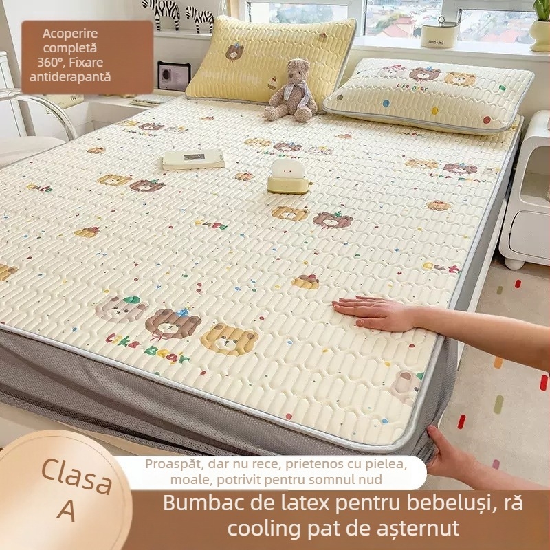 Set de trei piese din latex – covoraș de pat răcoros din latex natural, conținut de latex 80-90%, țesătură imprimată, potrivit pentru paturi standard