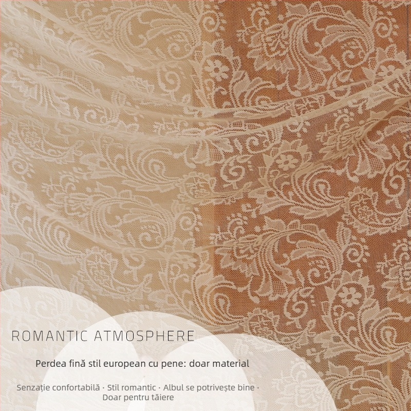 Cortină romantică franțuzească din tul dantelat, alb perlat, țesătură finisată pentru camera prințesei, cu găuri pentru cârlige