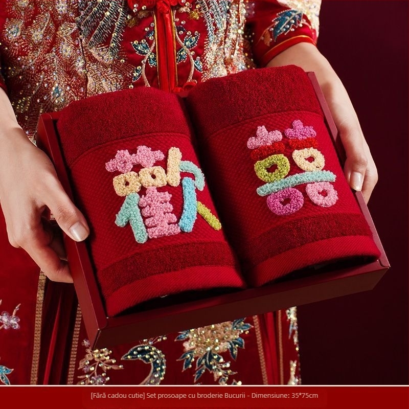 Set de două prosoape de față pentru nuntă, într-o cutie cadou, fără scame, nu se decolorează, bumbac 200 g și peste