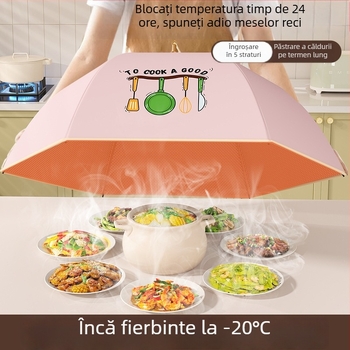 Cap de protecție izolat pentru alimente pliabil, pentru uz casnic, model 2025, rezistent la praf, păstrează resturile calde, izolație termică cu folie de aluminiu + schelet