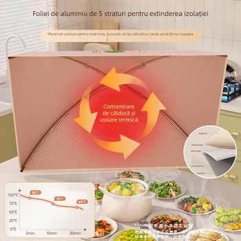 Cap de protecție izolat pentru alimente pliabil, pentru uz casnic, model 2025, rezistent la praf, păstrează resturile calde, izolație termică cu folie de aluminiu + schelet