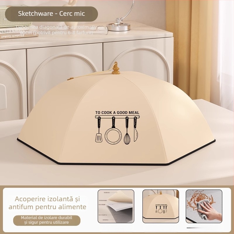 Cap de protecție izolat pentru alimente pliabil, pentru uz casnic, model 2025, rezistent la praf, păstrează resturile calde, izolație termică cu folie de aluminiu + schelet