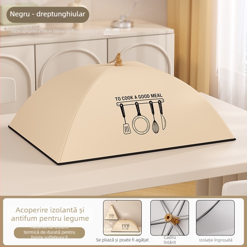 Cap de protecție izolat pentru alimente pliabil, pentru uz casnic, model 2025, rezistent la praf, păstrează resturile calde, izolație termică cu folie de aluminiu + schelet