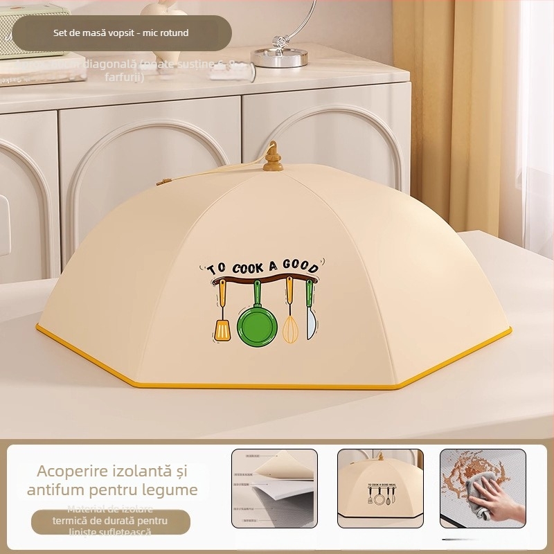 Cap de protecție izolat pentru alimente pliabil, pentru uz casnic, model 2025, rezistent la praf, păstrează resturile calde, izolație termică cu folie de aluminiu + schelet