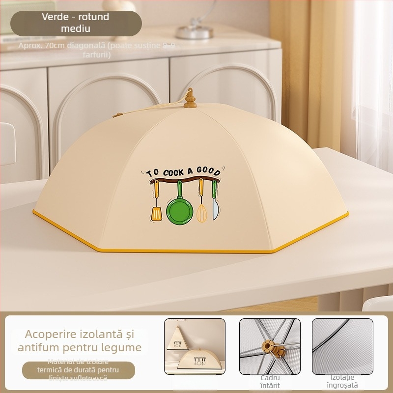 Cap de protecție izolat pentru alimente pliabil, pentru uz casnic, model 2025, rezistent la praf, păstrează resturile calde, izolație termică cu folie de aluminiu + schelet