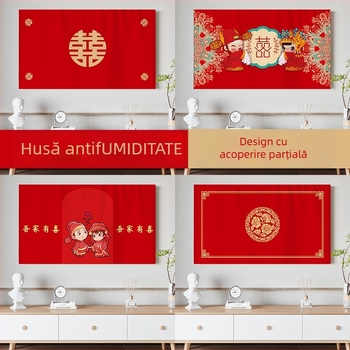 Husă pentru televizor, material din pânză, stil Chinez Nou, protecție împotriva prafului pentru televizoare LCD