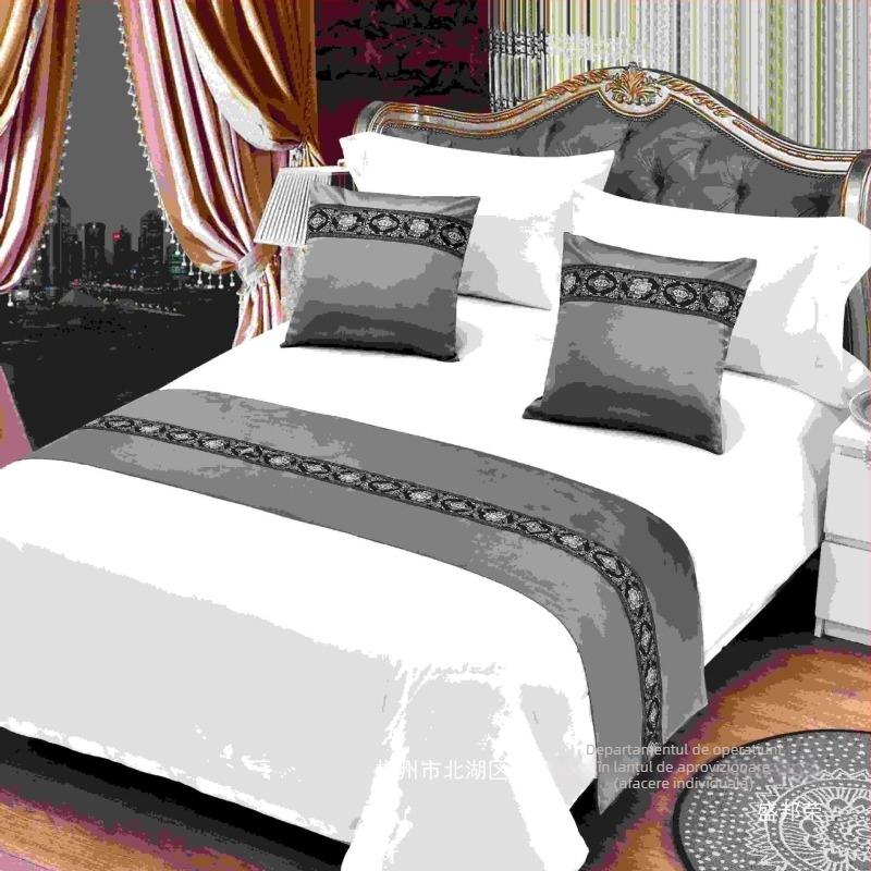 Prosoape de margine pentru pat cu broderie jacquard pentru hoteluri și drapele de pat – poliester, stil simplu, modele botanice/abstracte, marcă Sheng Bangrong