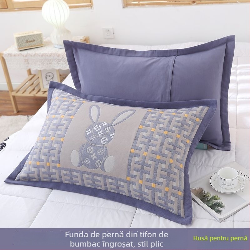 Set fețe de pernă din bumbac pieptănat, model pătrățos cu desene animate, stil tip plic, moi și fără scame