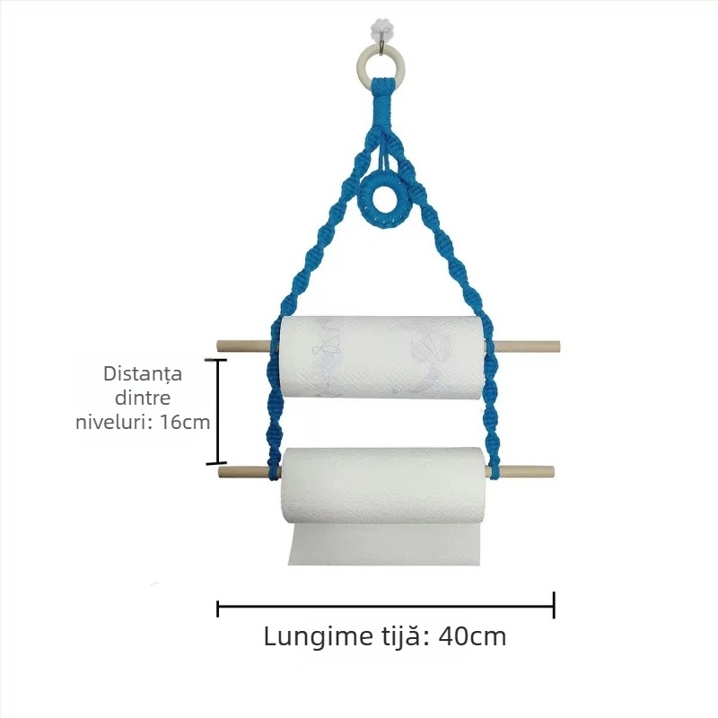 Tapiserie țesută manual pentru baie — suport pentru prosoape și hârtie igienică, montaj pe perete, stil Nordic