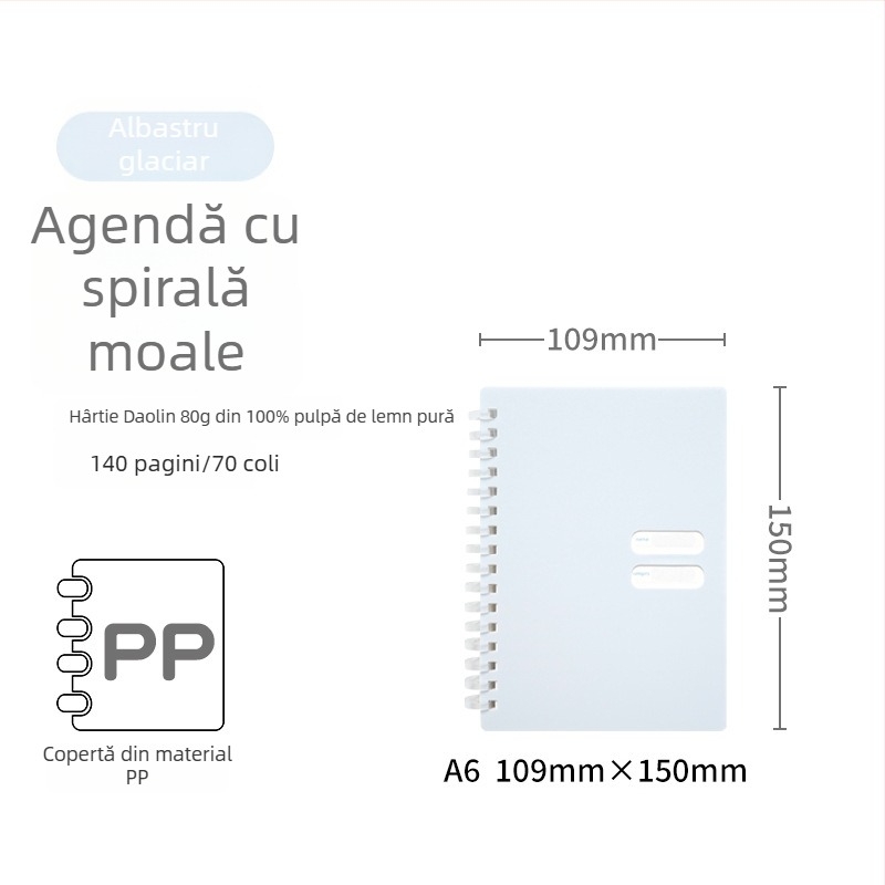 Caiet spirală cu copertă PP moale, model 833, 140 de pagini text, hârtie 80 gsm