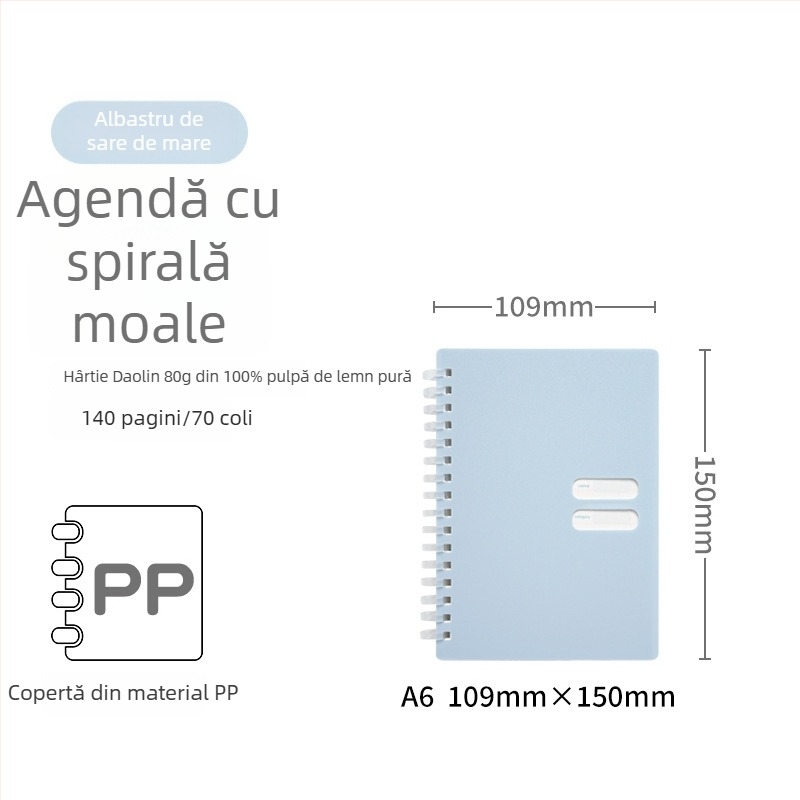 Caiet spirală cu copertă PP moale, model 833, 140 de pagini text, hârtie 80 gsm