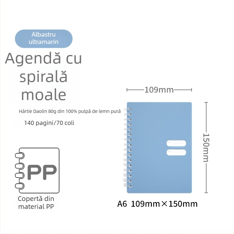 Caiet spirală cu copertă PP moale, model 833, 140 de pagini text, hârtie 80 gsm