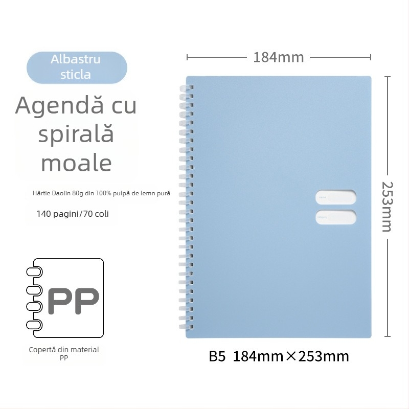 Caiet spirală cu copertă PP moale, model 833, 140 de pagini text, hârtie 80 gsm