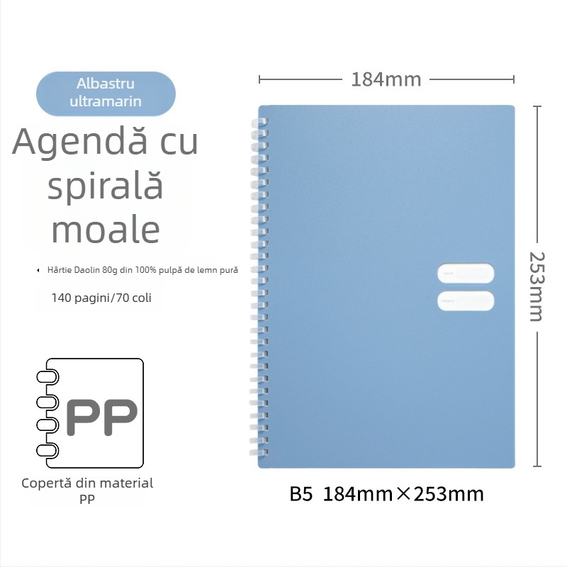 Caiet spirală cu copertă PP moale, model 833, 140 de pagini text, hârtie 80 gsm