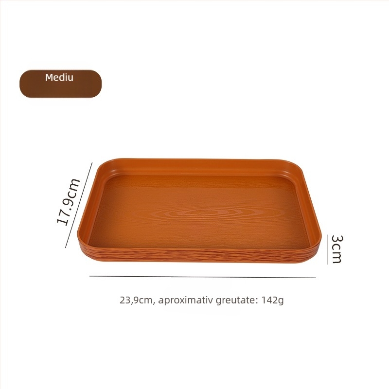 Tavă de servire din plastic PP cu textură lemn-grinat și marmură; imprimare logo disponibilă; personalizare; stil nordic modern; seria Wood Grain Pallet