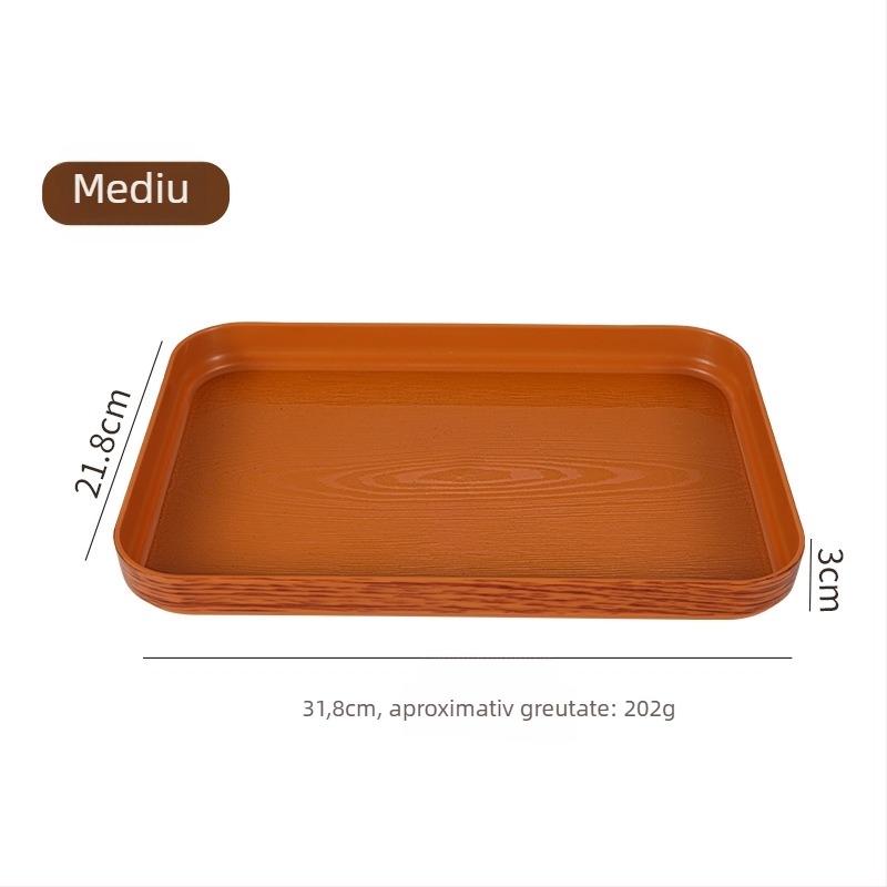 Tavă de servire din plastic PP cu textură lemn-grinat și marmură; imprimare logo disponibilă; personalizare; stil nordic modern; seria Wood Grain Pallet