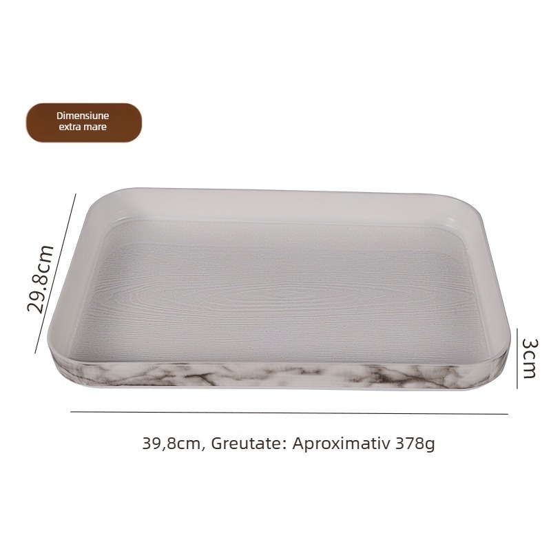 Tavă de servire din plastic PP cu textură lemn-grinat și marmură; imprimare logo disponibilă; personalizare; stil nordic modern; seria Wood Grain Pallet