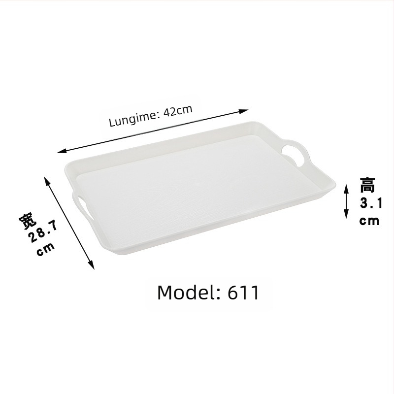 Tavă de servire în stil japonez, model lemn, dreptunghiulară, din plastic, protecție împotriva arsurilor, imprimare logo disponibilă