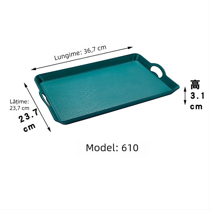 Tavă de servire în stil japonez, model lemn, dreptunghiulară, din plastic, protecție împotriva arsurilor, imprimare logo disponibilă