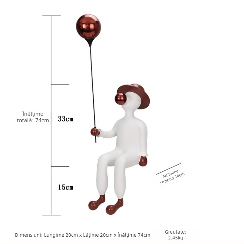 Sculptură șezândă din rășină: băiat ținând baloane și sufla bule, stil simplu și modern; Material: Rășină + oțel inoxidabil; Meșteșug: Altul; Cadou: Cadou personal