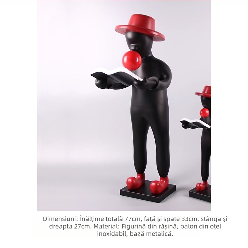 Sculptură șezândă din rășină: băiat ținând baloane și sufla bule, stil simplu și modern; Material: Rășină + oțel inoxidabil; Meșteșug: Altul; Cadou: Cadou personal