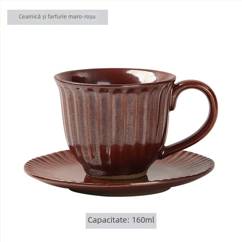 Set ceramic de cești de cafea și farfurioară, stil japonez, logo imprimat, personalizare disponibilă