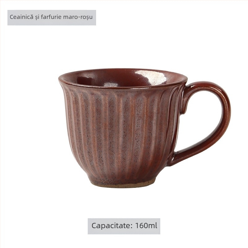 Set ceramic de cești de cafea și farfurioară, stil japonez, logo imprimat, personalizare disponibilă