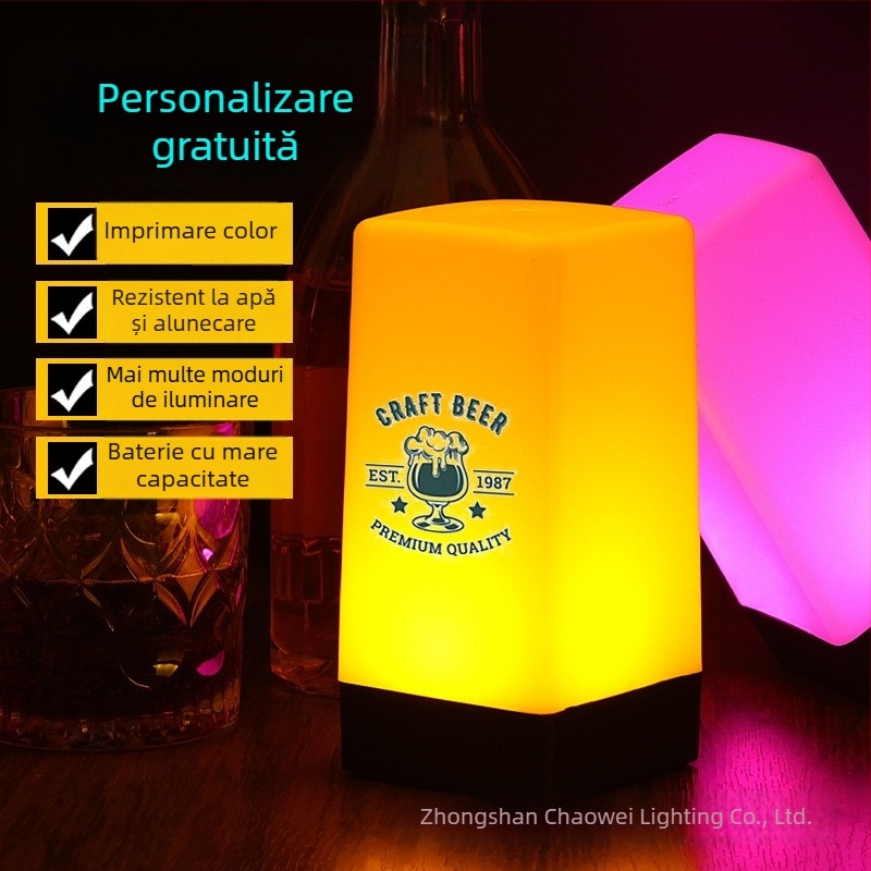 Lampă nocturnă LED reîncărcabilă pentru masă, model pătrat HT-TD1W020, suport din plastic, stil modern minimalist, logo OEM