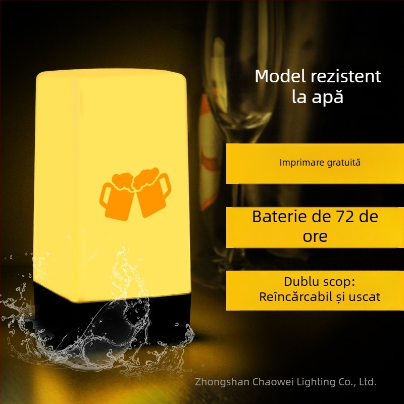 Lampă nocturnă LED reîncărcabilă pentru masă, model pătrat HT-TD1W020, suport din plastic, stil modern minimalist, logo OEM