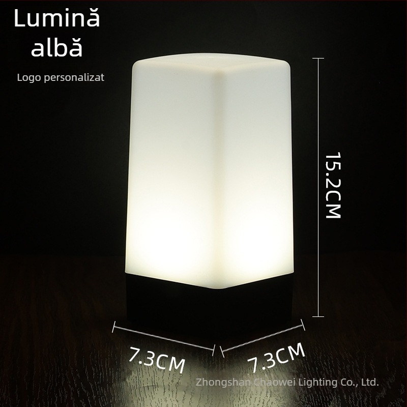 Lampă nocturnă LED reîncărcabilă pentru masă, model pătrat HT-TD1W020, suport din plastic, stil modern minimalist, logo OEM