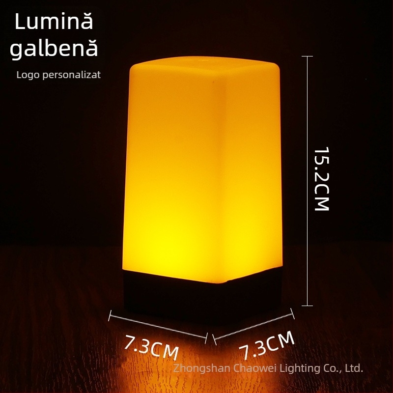 Lampă nocturnă LED reîncărcabilă pentru masă, model pătrat HT-TD1W020, suport din plastic, stil modern minimalist, logo OEM
