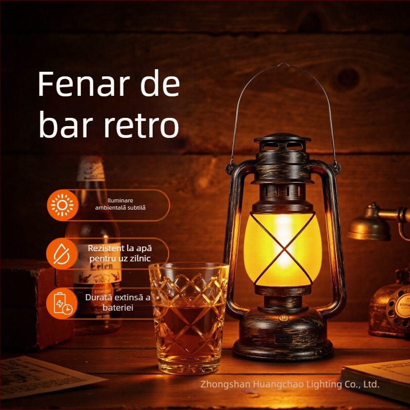 Lampă de bar pentru masă, design felinar retro, carcasă din plastic, model HT-TD1W291, ≤36V, iluminare de noapte, iluminare ambientală, ornamente DIY