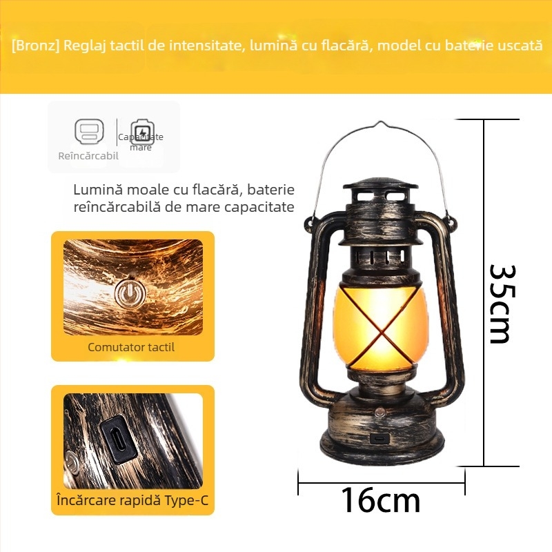 Lampă de bar pentru masă, design felinar retro, carcasă din plastic, model HT-TD1W291, ≤36V, iluminare de noapte, iluminare ambientală, ornamente DIY