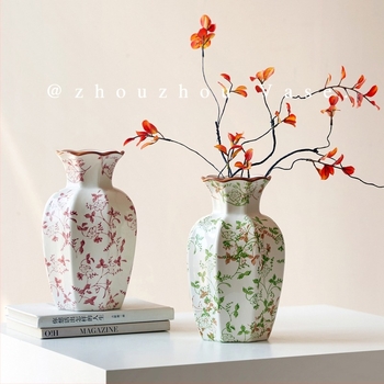 Vază ceramică octagonală, stil pastoral pentru decorul sufrageriei