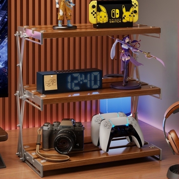 Raft de depozitare pentru birou, suport pliabil pentru cănile de cafea, organizator de birou cu mai multe etaje, stil modern minimalist, oțel carbon + lemn, model 2303059429383832576