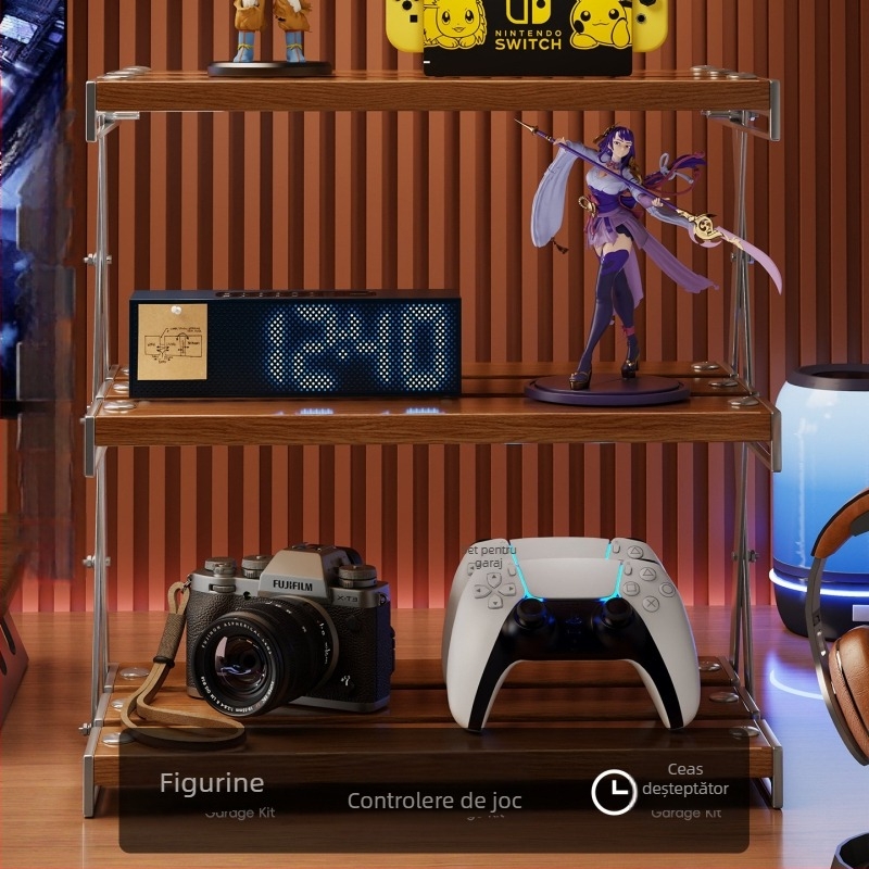 Raft de depozitare pentru birou, suport pliabil pentru cănile de cafea, organizator de birou cu mai multe etaje, stil modern minimalist, oțel carbon + lemn, model 2303059429383832576