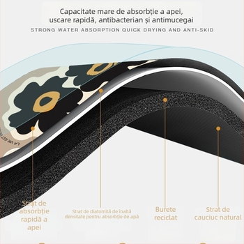 Set covorașe de podea pentru bucătărie din lut diatom – absorbant, anti-derapant, impermeabil, rezistent la ulei, lavabil, cu model floral