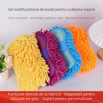 Prosop de curățare auto din burete și chenille — absorbant; material: burete + chenille; fir: blended yarn; greutate: 55 g (păr scurt) / 85 g (păr lung); utilizare: curățare auto