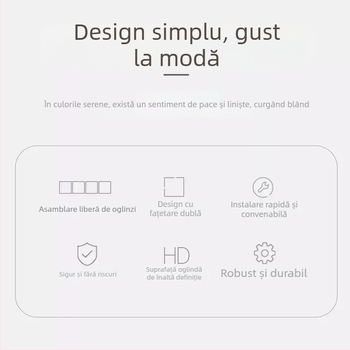 oglindă de perete autoadezivă, oglindă minimalistă pentru dormitor, model geometric abstract, rezistentă la apă și la ulei, acrilic, gri deschis, colțuri rotunjite 2,0 mm, 1 bucată