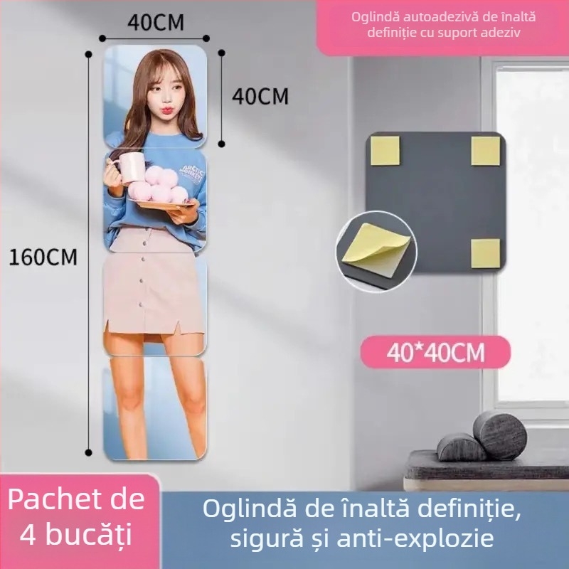 oglindă de perete autoadezivă, oglindă minimalistă pentru dormitor, model geometric abstract, rezistentă la apă și la ulei, acrilic, gri deschis, colțuri rotunjite 2,0 mm, 1 bucată