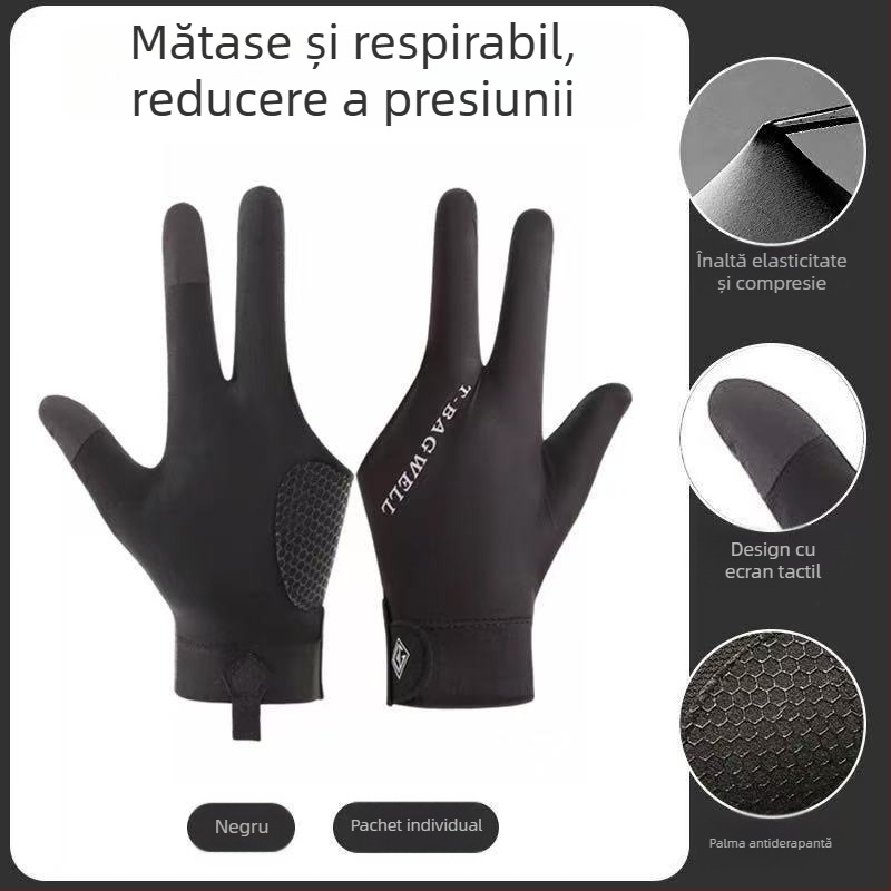Mănuși de biliard subțiri, cu trei degete, respirabile, antiderapante, cu deget parțial