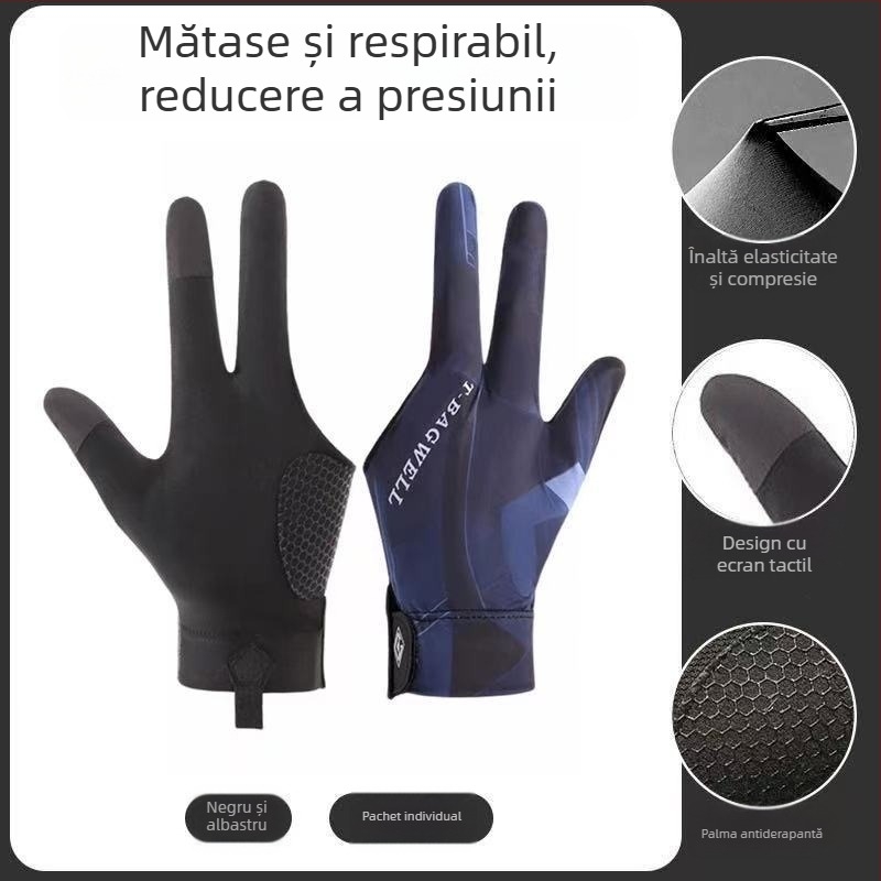 Mănuși de biliard subțiri, cu trei degete, respirabile, antiderapante, cu deget parțial
