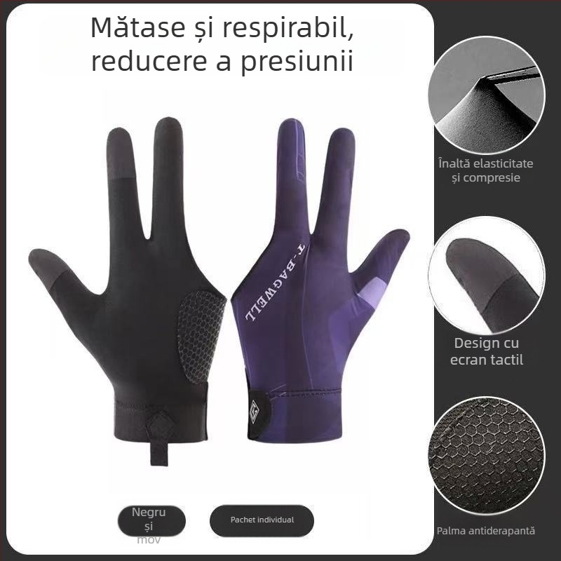 Mănuși de biliard subțiri, cu trei degete, respirabile, antiderapante, cu deget parțial