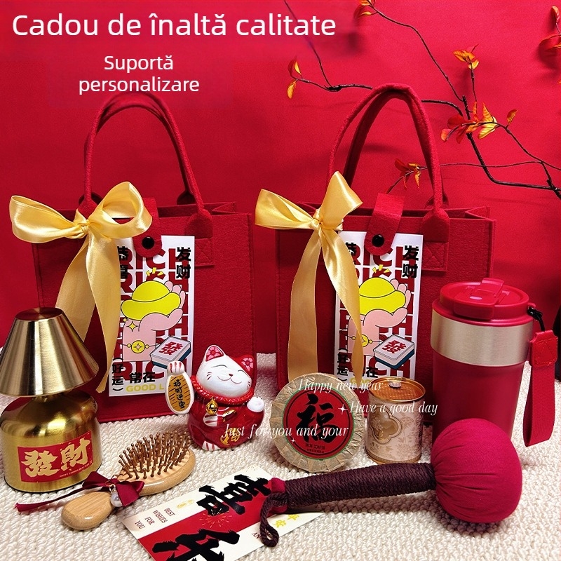 Set cadou de afaceri din felt, în stil chinezesc, în cutie cadou; destinat cadourilor corporatiste, promoționale și publicitare.
