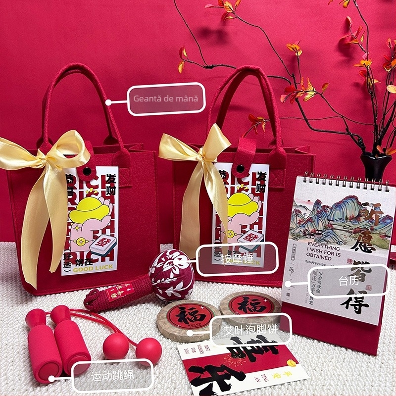 Set cadou de afaceri din felt, în stil chinezesc, în cutie cadou; destinat cadourilor corporatiste, promoționale și publicitare.